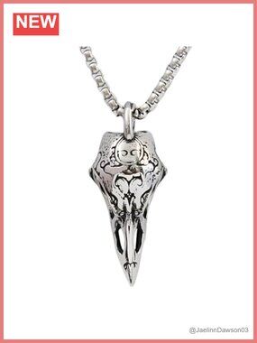 925 Sterling Silver Crow Skull Pendant Necklace 24 in Gothic Jewelry Unisex
